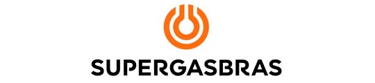 Logotipo com símbolo circular laranja acima do texto preto "SUPERGASBRAS".