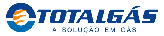 Logotipo da Totalgás em azul e laranja, com o texto “A SOLUÇÃO EM GÁS” abaixo.